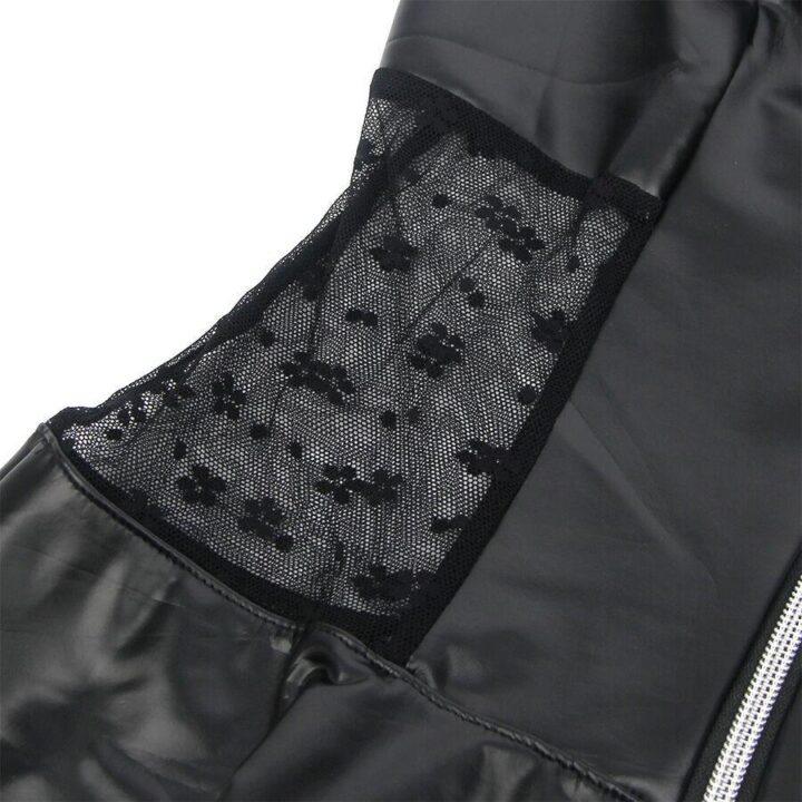 SUBBLIME - 957704 VESTIDO DE COURO COM ZÍPER DE RENDA PRETO S/M