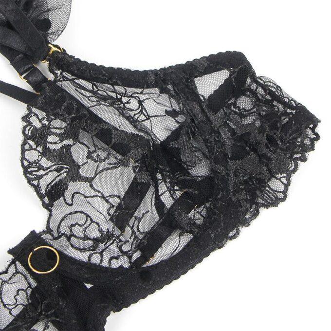 SUBBLIME - 957490 CONJUNTO DE SUTIÃ E LIGA DE RENDA PRETO L/XL