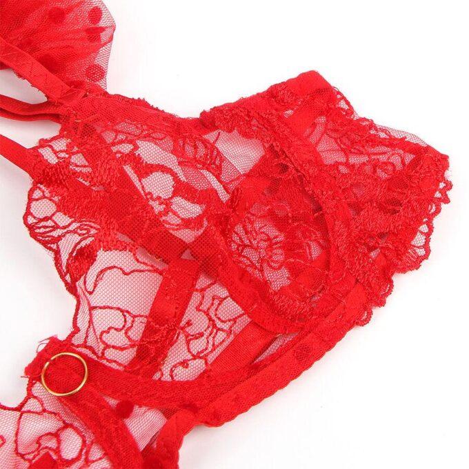 SUBBLIME - 957506 CONJUNTO DE SUTIÃ E LIGA DE RENDA VERMELHO S/M
