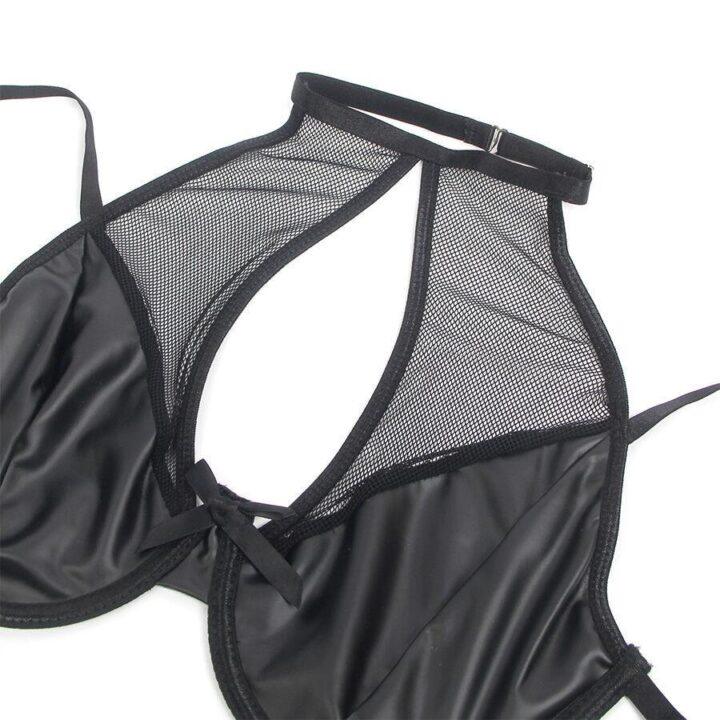 SUBBLIME - 957582 CONJUNTO DE SUTIÃ E SAIA DE COURO PRETO S/M