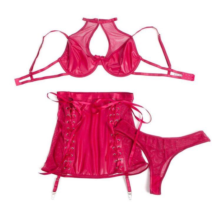 SUBBLIME - 957605 CONJUNTO DE SUTIÃ E SAIA DE COURO VERMELHO S/M