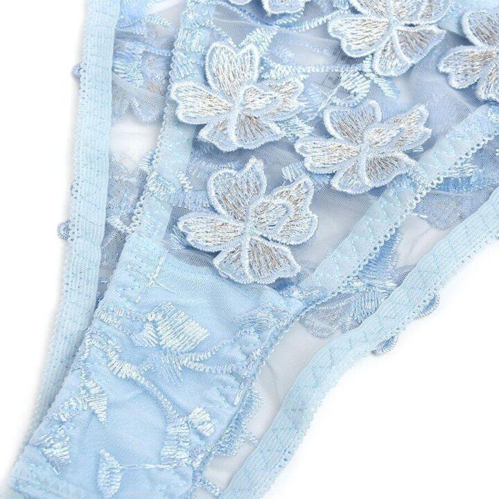 SUBBLIME - 957629 CONJUNTO DE SUTIÃ E CALCINHA BORDADOS COM FLORES AZUL CELESTE S/M