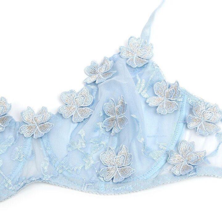 SUBBLIME - 957636 CONJUNTO DE SUTIÃ E CALCINHA BORDADOS COM FLORES AZUL CELESTE L/XL