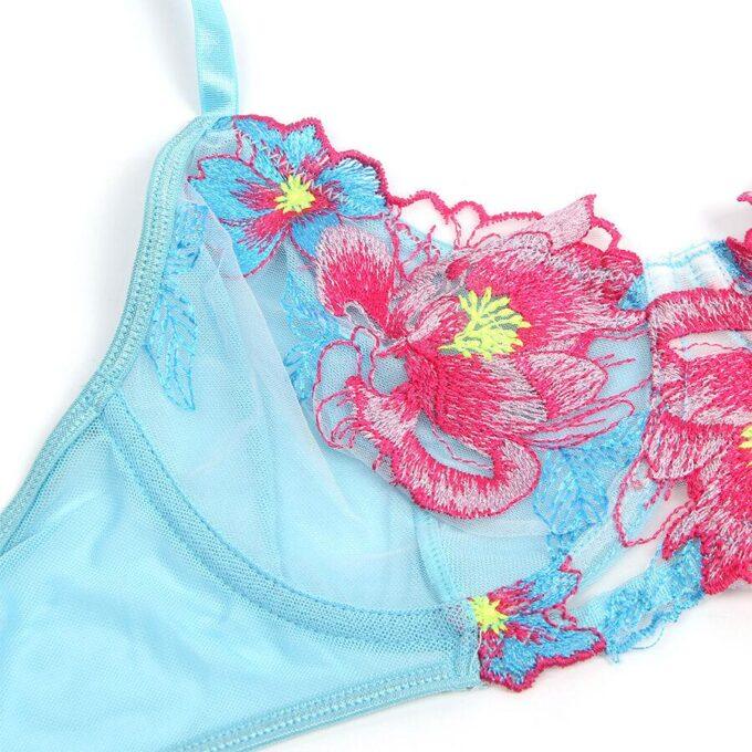 SUBBLIME - 957643 CONJUNTO DE SUTIÃ E CINTO-LIGA BORDADO COM FLORES ROSA S/M