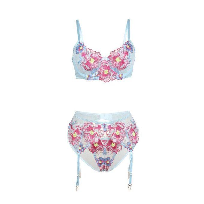 SUBBLIME - 957650 CONJUNTO DE SUTIÃ E CINTO-LIGA COM BORDADO DE FLORES ROSA L/XL