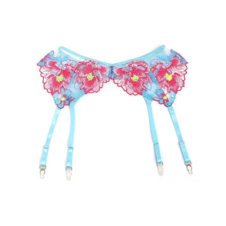 SUBBLIME - 957650 CONJUNTO DE SUTIÃ E CINTO-LIGA COM BORDADO DE FLORES ROSA L/XL