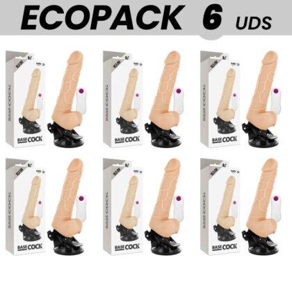 ECOPACK 6 UNIT - BASECOCK VIBRADOR REALISTA CONTROLE REMOTO NATURAL COM TESTÍCULOS 19.5 CM -O- 4 CM
