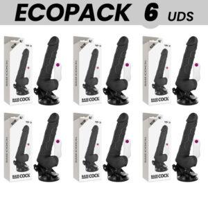 ECOPACK 6 UNIT - BASECOCK VIBRADOR REALISTA CONTROLE REMOTO PRETO COM TESTÍCULOS 19.5 CM -O- 4 CM