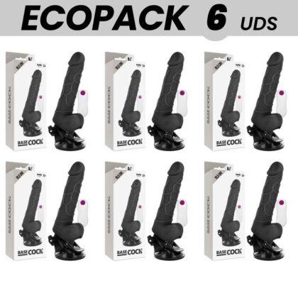 ECOPACK 6 UNIT - BASECOCK VIBRADOR REALISTA CONTROLE REMOTO PRETO COM TESTÍCULOS 19.5 CM -O- 4 CM