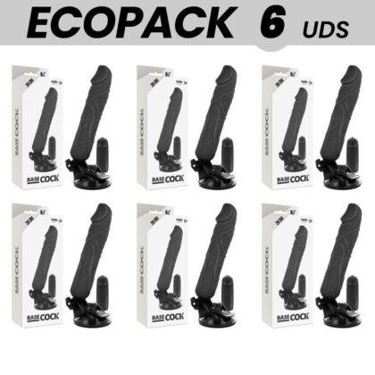 ECOPACK 6 UNIT - BASECOCK CONTROLE REMOTO VIBRADOR REALÍSTICO PRETO 20 CM -O- 4 CM