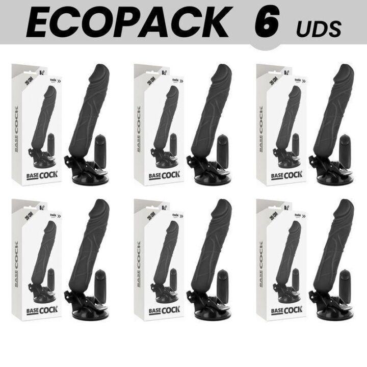 ECOPACK 6 UNIT - BASECOCK CONTROLE REMOTO VIBRADOR REALÍSTICO PRETO 20 CM -O- 4 CM