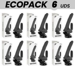 ECOPACK 6 UNIT - BASECOCK VIBRADOR REALÍSTICO DE CONTROLE REMOTO PRETO COM TESTÍCULOS 20 CM -O- 4 CM