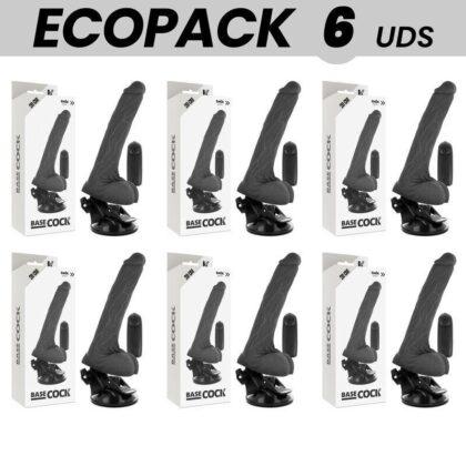 ECOPACK 6 UNIT - BASECOCK VIBRADOR REALÍSTICO DE CONTROLE REMOTO PRETO COM TESTÍCULOS 20 CM -O- 4 CM