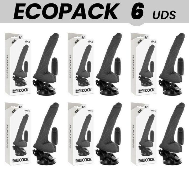 ECOPACK 6 UNIT - BASECOCK VIBRADOR REALÍSTICO DE CONTROLE REMOTO PRETO COM TESTÍCULOS 20 CM -O- 4 CM