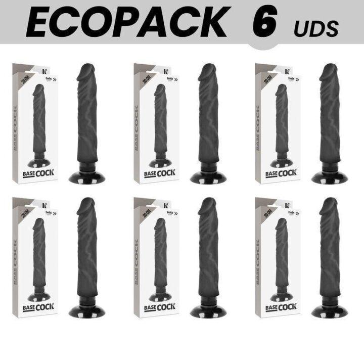 ECOPACK 6 UNIT - BASECOCK VIBRADOR REALÍSTICO BASECOCK 2-1 PRETO 20 CM -O- 4 CM