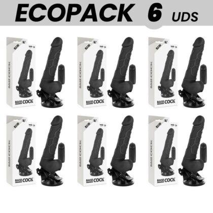 ECOPACK 6 UNIT - BASECOCK CONTROLE REMOTO VIBRADOR REALÍSTICO PRETO 18.5 CM -O- 4CM