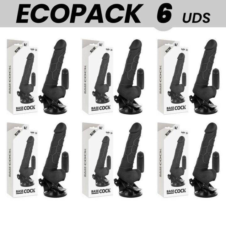 ECOPACK 6 UNIT - BASECOCK CONTROLE REMOTO VIBRADOR REALÍSTICO PRETO 18.5 CM -O- 4CM