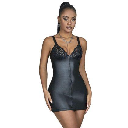 SUBBLIME - 957568 VESTIDO DE COURO COM ZĆPER PRETO S/M