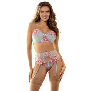 SUBBLIME - 957650 CONJUNTO DE SUTIÃ E CINTO-LIGA COM BORDADO DE FLORES ROSA L/XL