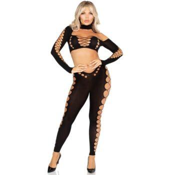 LEG AVENUE - TOP CROP E LEGGINGS CORTADO SEM COSTURA PRETO