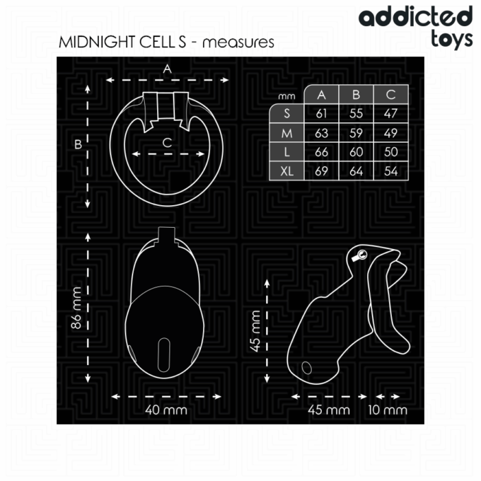 ADDICTED TOYS LOCKED - GAIOLA PARA PÊNIS CELL MINDNIGHT TAMANHO S 4.8 CM