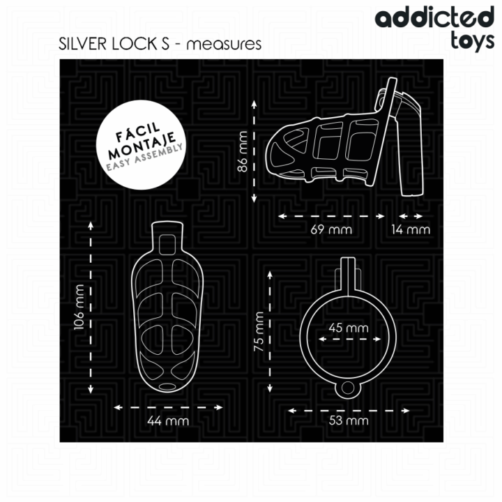 ADDICTED TOYS LOCKED - GAIOLA DE PÊNIS DE METAL COM TRAVA DE PRATA TAMANHO S