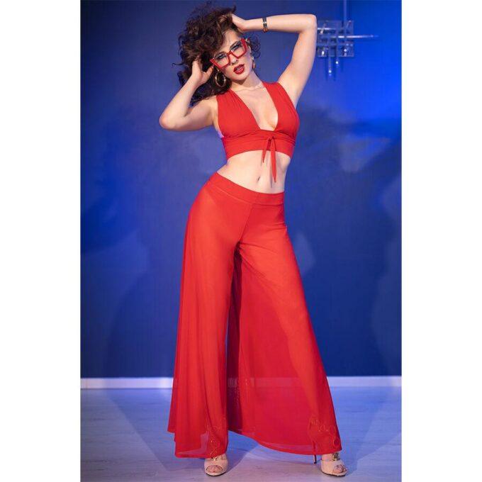 CHILIROSE - CR 4857 CONJUNTO DE BLUSA E CALÇA VERMELHA TAMANHO G
