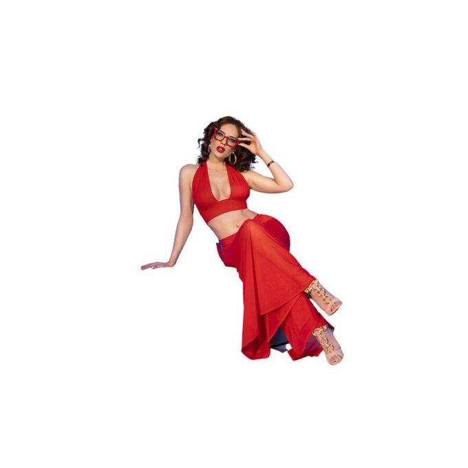 CHILIROSE - CR 4857 CONJUNTO DE BLUSA E CALÇA VERMELHA TAMANHO M