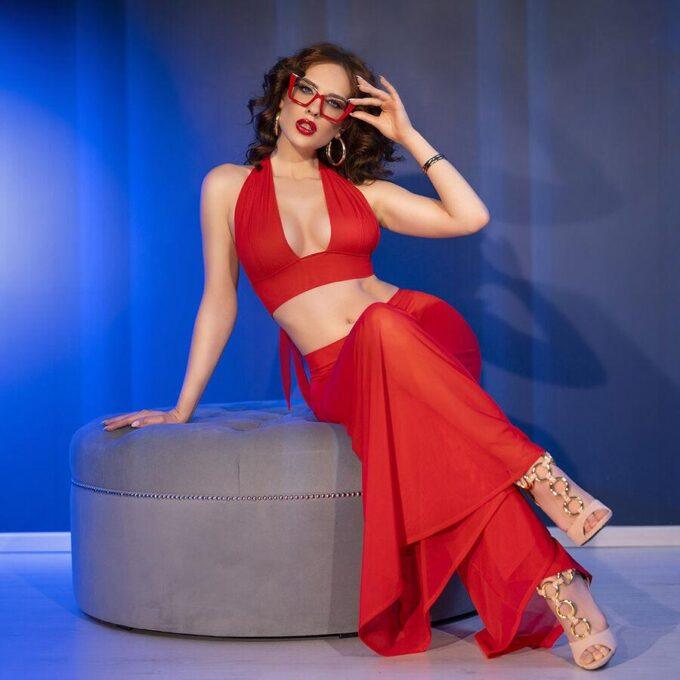 CHILIROSE - CR 4857 CONJUNTO DE BLUSA E CALÇA VERMELHA TAMANHO M