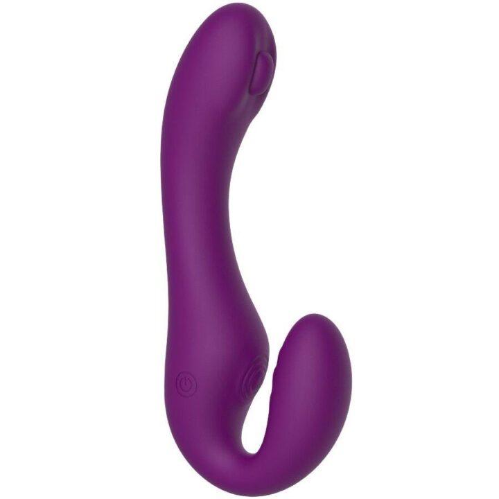 XOCOON - VIBRADOR STRAP-ON 2 EM 1 SEM ALÇAS COM CONTROLE REMOTO ROXO