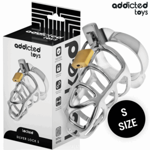 ADDICTED TOYS LOCKED - GAIOLA DE PÊNIS DE METAL COM TRAVA DE PRATA TAMANHO S