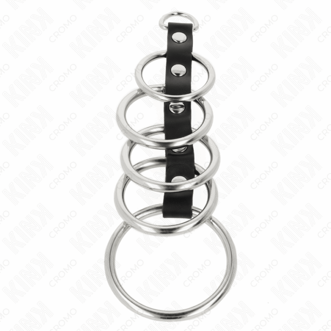 KINK - 5 ANÉIS DE METAL DE 3,2 CM A 5 CM CONECTADOS POR COURO