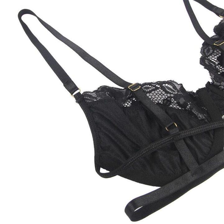 SUBBLIME - CONJUNTO DE 3 PEAS SUTI + TANGA + LIGA DE RENDA PRETO L/XL