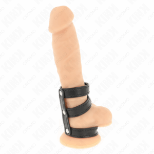 KINK - ANEL DE COURO TRIPLO PARA PÊNIS COM FECHO DE PRESSÃO