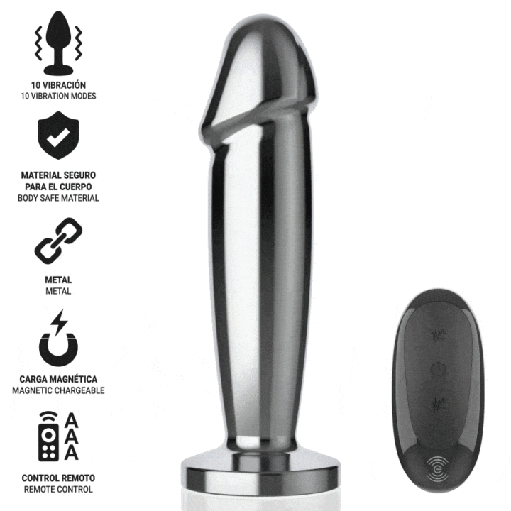 INTENSE - PLUG ANAL 10 VIBRAÇÕES DILDO DE METAL COM CONTROLE REMOTO M