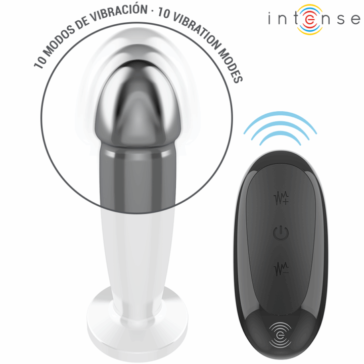 INTENSE - PLUG ANAL 10 VIBRAÇÕES DILDO DE METAL COM CONTROLE REMOTO M