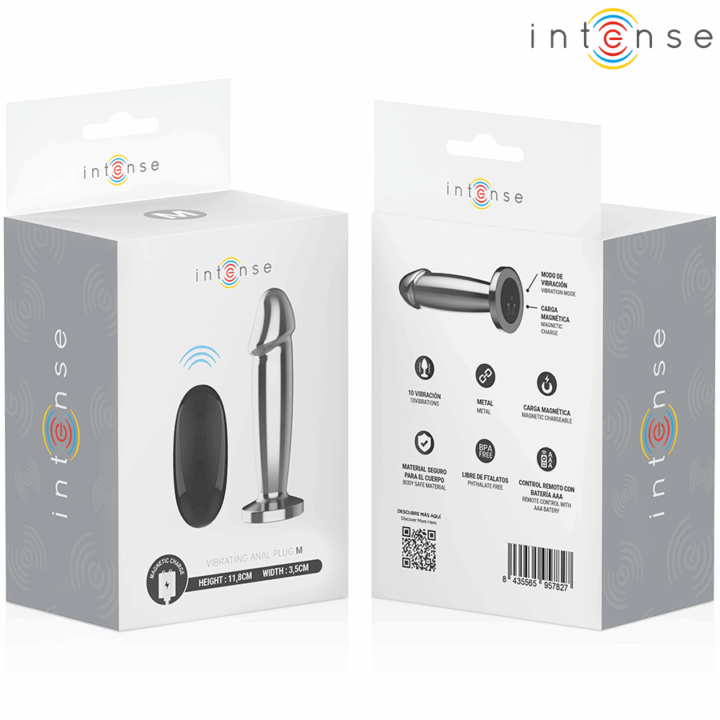 INTENSE - PLUG ANAL 10 VIBRAÇÕES DILDO DE METAL COM CONTROLE REMOTO M