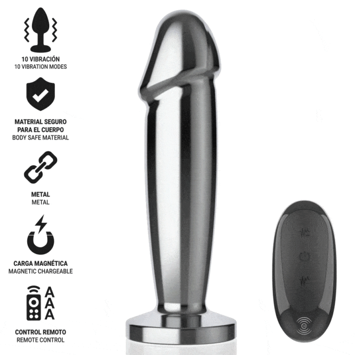 INTENSE - PLUG ANAL 10 VIBRAÇÕES DILDO DE METAL COM CONTROLE REMOTO S