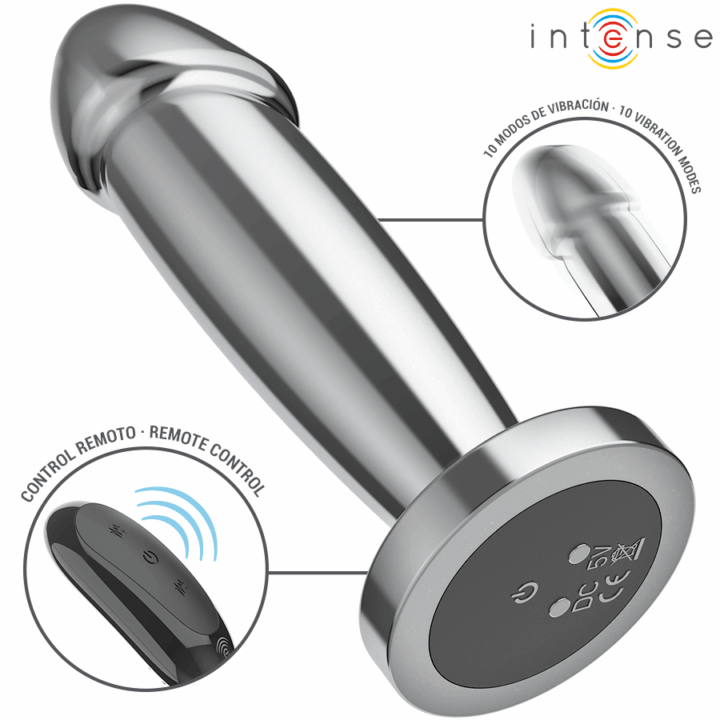 INTENSE - PLUG ANAL 10 VIBRAÇÕES DILDO DE METAL COM CONTROLE REMOTO S