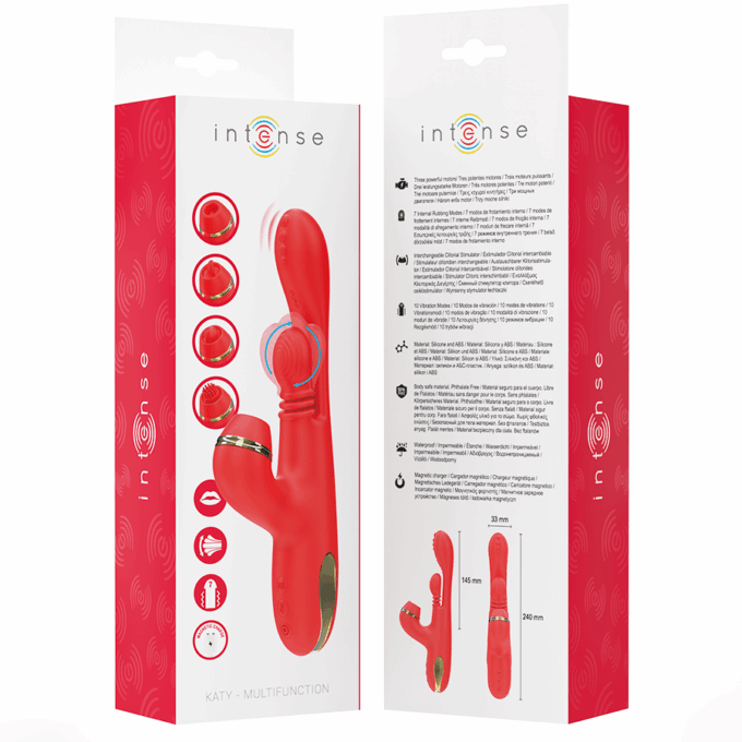 INTENSE - ESTIMULADOR DE CLITÓRIS MULTIFUNCIONAL KATY 4 CABEÇAS INTERCAMBIÁVEIS VERMELHO