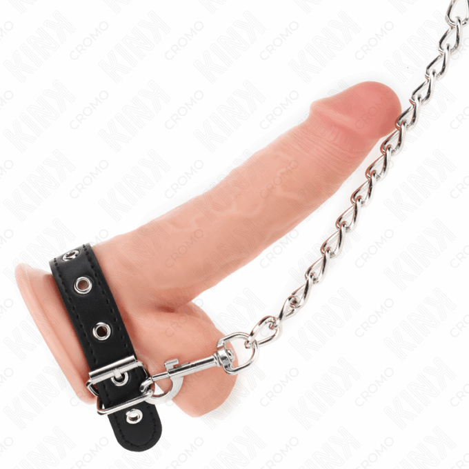 KINK - ANEL DE COURO PARA PÊNIS COM CORRENTE 21,5 X 2 CM E CORRENTE DE METAL 60 CM