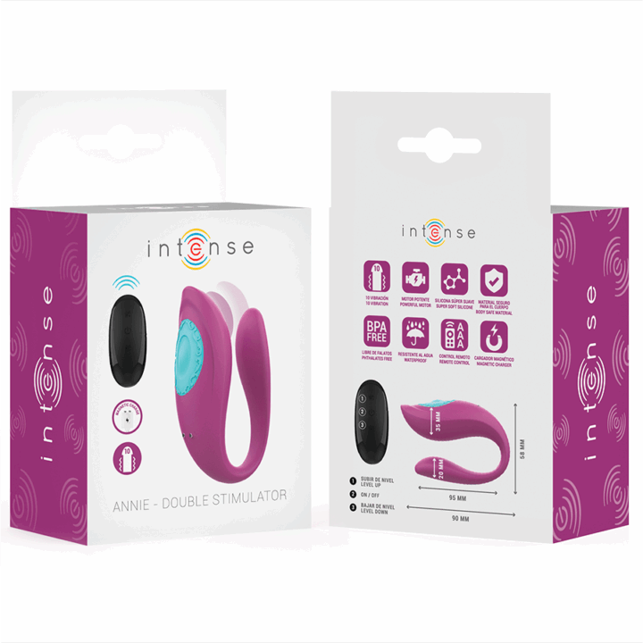INTENSE - ANNIE VIBRADOR E ESTIMULADOR EM FORMA DE U ROXO CONTROLE REMOTO