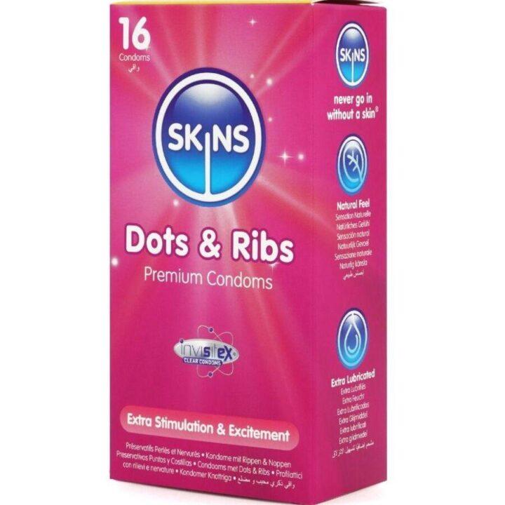 SKINS - DOTS & RIBS PREMIUM PRESERVATIVOS PACOTE COM 16