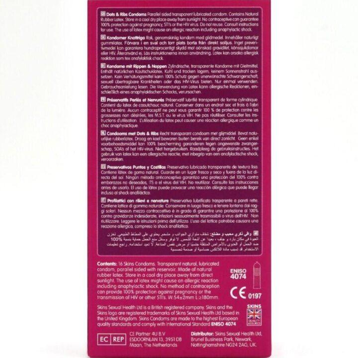 SKINS - DOTS & RIBS PREMIUM PRESERVATIVOS PACOTE COM 16