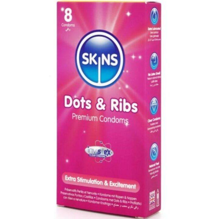 SKINS - DOTS & RIBS PREMIUM PRESERVATIVOS PACOTE 8