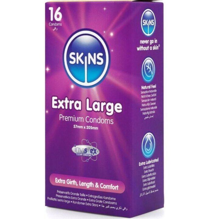 SKINS - PRESERVATIVOS EXTRA GRANDE PREMIUM PACOTE COM 16