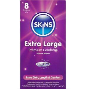 SKINS - PRESERVATIVOS EXTRA GRANDE PREMIUM PACOTE COM 8