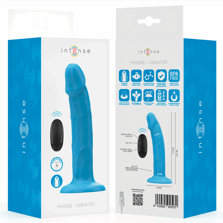 INTENSE - VIBRADOR REALÍSTICO PHOEBE 10 VIBRAÇÕES CONTROLE REMOTO AZUL