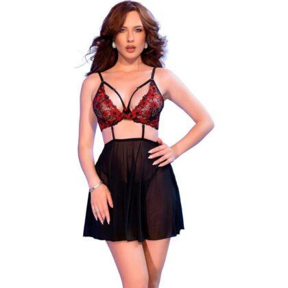 CHILIROSE - CR 4869 BABYDOLL PRETO/VERMELHO L