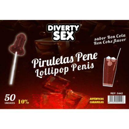 DIABLO GOLOSO - 50 PÊNIS PIRULITOPS RON COLA SABOR 10% ÁLCOOL